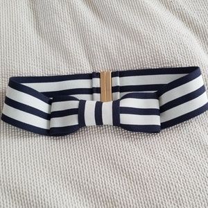 Navy stripe stretch belt with bow